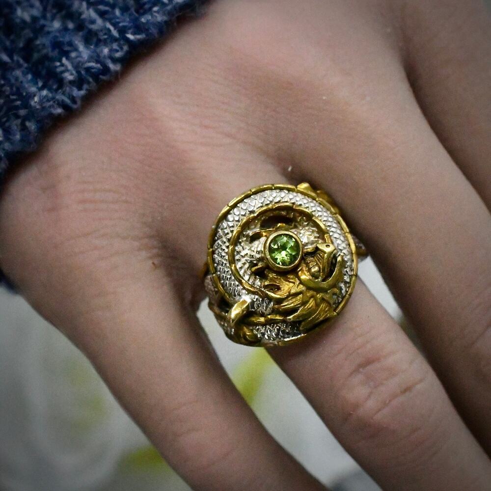 Echo of the Dreamer 925 Sterling Silver Bronze Dragon Peridot Ring Sz 5 Signed